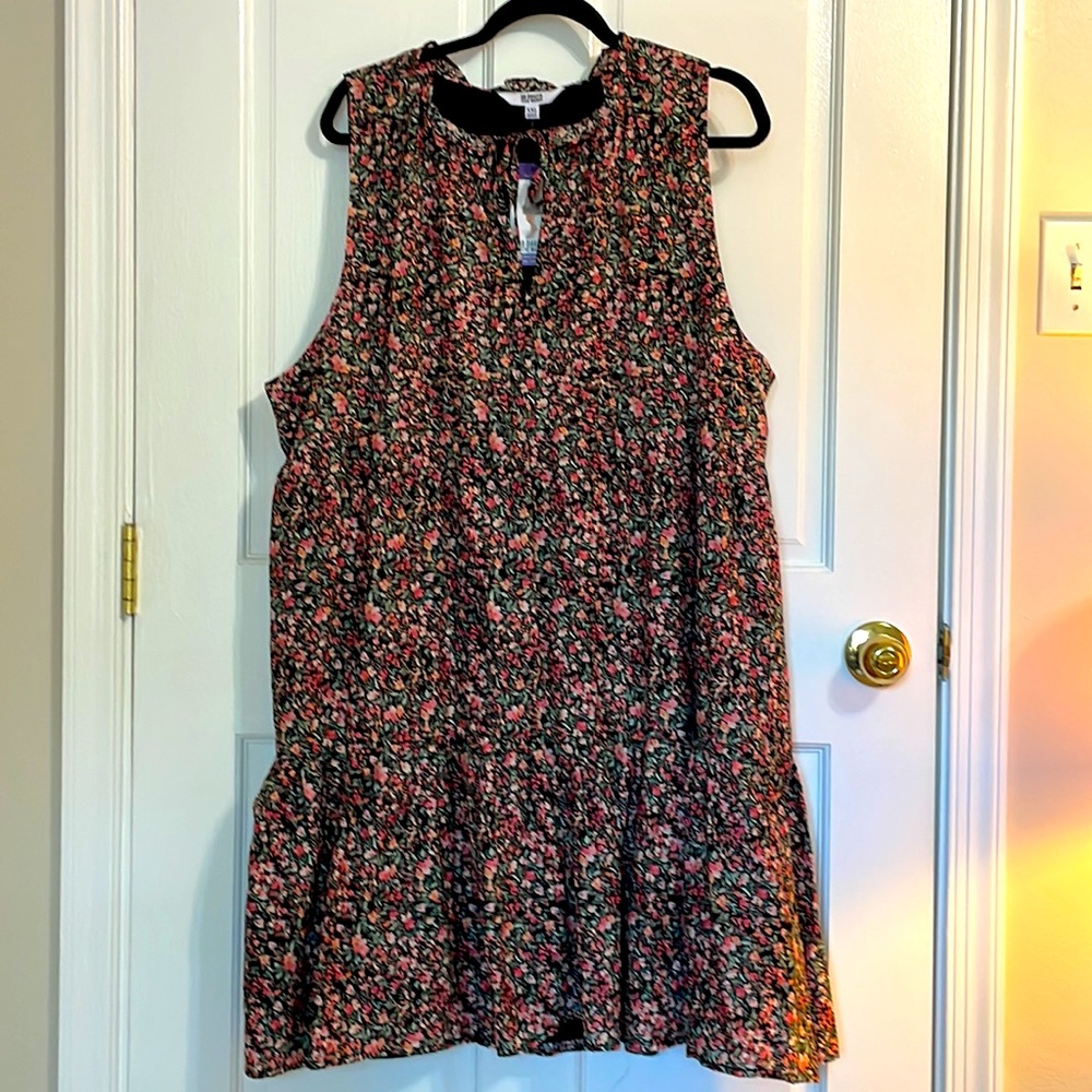 NWT BB Dakota by Steven Madden Sleeveless Tiered Ditsy Floral Dress Black XXL